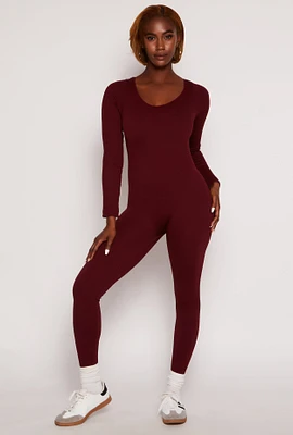 Womens Seamless Ribbed Knit Scoop Neck Catsuit,