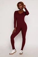 Womens Seamless Ribbed Knit Scoop Neck Catsuit,