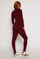 Womens Seamless Ribbed Knit Scoop Neck Catsuit, Burgundy, Size S