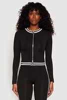 Womens Seamless Varsity Stripe Track Jacket, Black, Size S-M