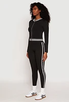 Womens Seamless Varsity Stripe Track Jacket, Black, Size S-M