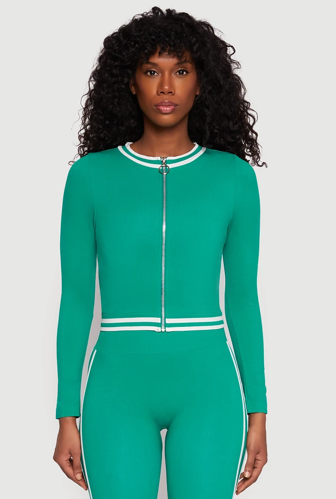 Womens Seamless Varsity Stripe Track Jacket, Green, Size L-XL