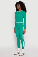 Womens Seamless Varsity Stripe Track Jacket, Green, Size L-XL