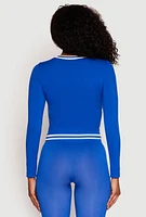 Womens Seamless Varsity Stripe Track Jacket, Blue, Size L-XL