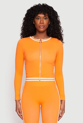 Womens Seamless Varsity Stripe Track Jacket, Orange, Size S-M