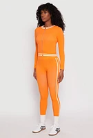 Womens Seamless Varsity Stripe Track Jacket, Orange, Size S-M