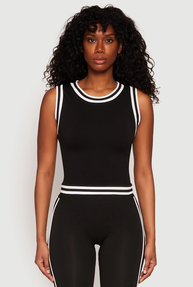 Womens Seamless Varsity Stripe Trim Tank Top,