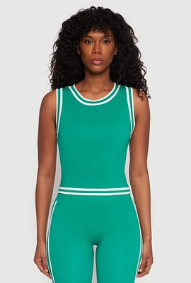 Womens Seamless Varsity Stripe Trim Tank Top, Green, Size S-M