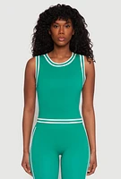 Womens Seamless Varsity Stripe Trim Tank Top, Green, Size S-M