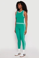 Womens Seamless Varsity Stripe Trim Tank Top, Green, Size S-M