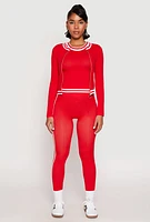 Womens Seamless Varsity Stripe Trim Tank Top, Red, Size L-XL