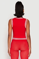 Womens Seamless Varsity Stripe Trim Tank Top, Red, Size L-XL