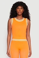 Womens Seamless Varsity Stripe Trim Tank Top, Orange, Size L-XL