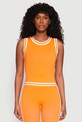 Womens Seamless Varsity Stripe Trim Tank Top, Orange, Size L-XL
