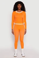 Womens Seamless Varsity Stripe Trim Tank Top, Orange, Size S-M