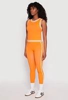 Womens Seamless Varsity Stripe Trim Tank Top, Orange, Size S-M
