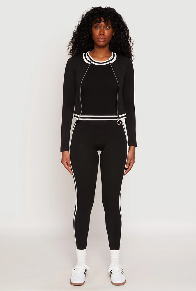 Womens Seamless Varsity Stripe Leggings, Black, Size S-M
