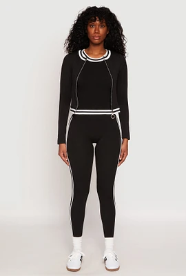 Womens Seamless Varsity Stripe Leggings, Black, Size S-M