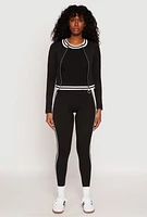 Womens Seamless Varsity Stripe Leggings, Black, Size S-M