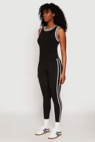Womens Seamless Varsity Stripe Leggings, Black, Size S-M