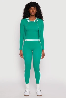 Womens Seamless Varsity Stripe Leggings, Green, Size S-M