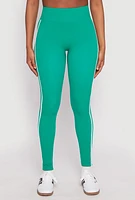 Womens Seamless Varsity Stripe Leggings, Green, Size S-M