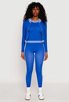 Womens Seamless Varsity Stripe Leggings, Blue, Size S-M