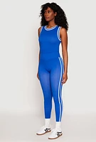 Womens Seamless Varsity Stripe Leggings, Blue, Size S-M