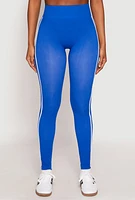 Womens Seamless Varsity Stripe Leggings, Blue, Size S-M