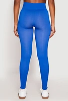 Womens Seamless Varsity Stripe Leggings, Blue, Size S-M