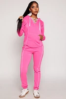 Womens Fleece Contrast Piping Lace Up Pullover Hoodie, S
