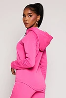 Womens Fleece Contrast Piping Lace Up Pullover Hoodie, Pink, Size S
