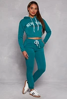 Womens New York Forever Graphic Cropped Hoodie,