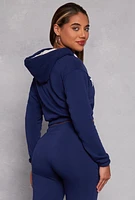 Womens New York Forever Graphic Cropped Hoodie, Blue, Size L