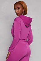 Womens New York Forever Graphic Cropped Hoodie, Purple, Size XL