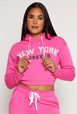 Womens New York Forever Graphic Cropped Hoodie,
