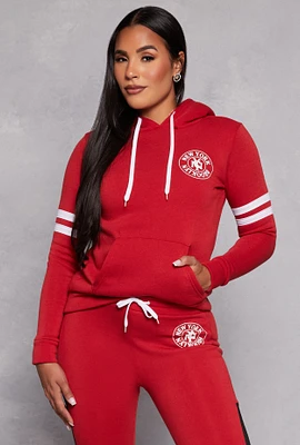 Womens New York Brooklyn Graphic Sherpa Lined Hoodie, Red,