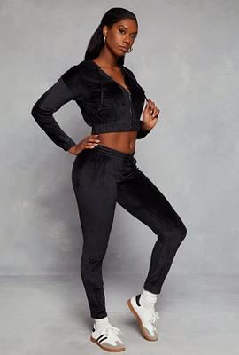 Womens Solid Velour High Waist Drawstring Joggers,