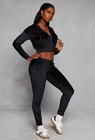 Womens Solid Velour High Waist Drawstring Joggers, S