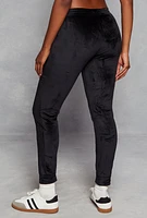 Womens Solid Velour High Waist Drawstring Joggers, S