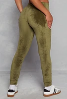 Womens Solid Velour High Waist Drawstring Joggers, Green, Size L