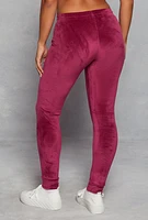 Womens Solid Velour High Waist Drawstring Joggers, Burgundy, Size M