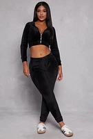 Womens Velour Cropped Zip Front Hoodie,