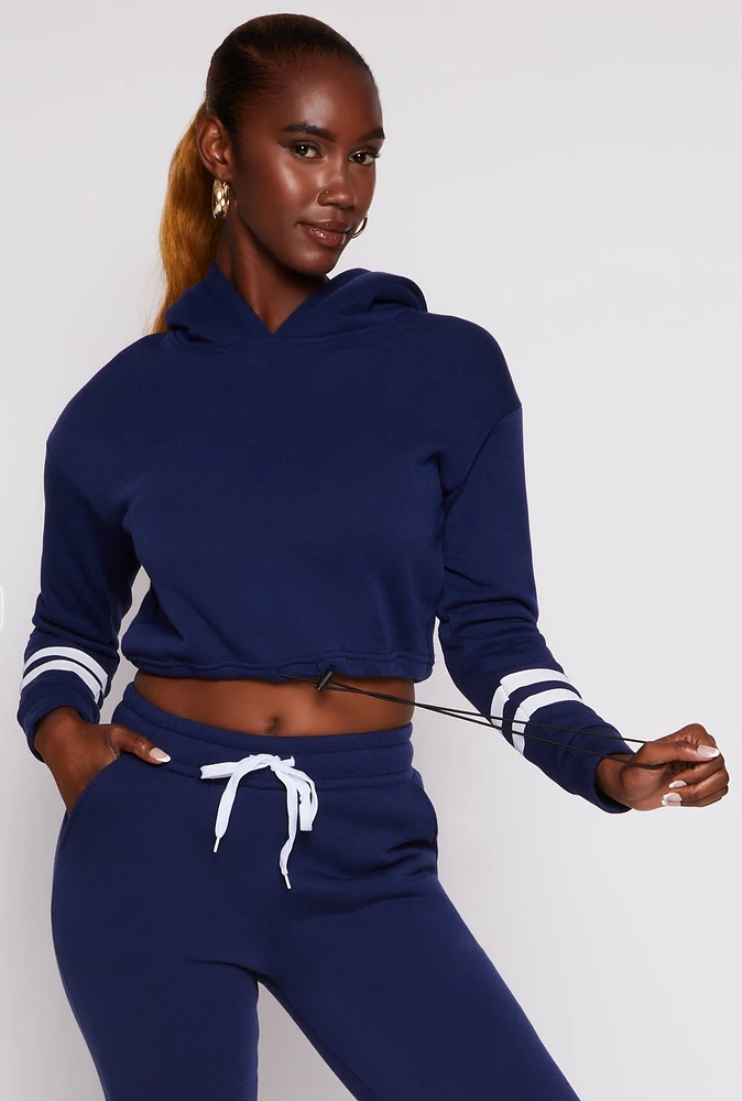 Womens Sherpa Lined Cropped Pullover Hoodie, Blue, Size S
