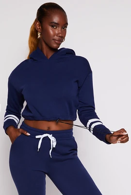 Womens Sherpa Lined Cropped Pullover Hoodie, Blue, Size S