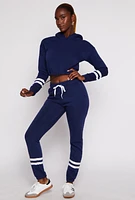 Womens Sherpa Lined Cropped Pullover Hoodie, Blue, Size S