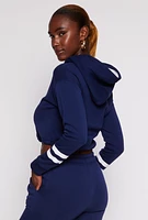Womens Sherpa Lined Cropped Pullover Hoodie, Blue, Size S