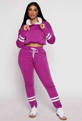 Womens Sherpa Lined Cropped Pullover Hoodie, Purple, Size S