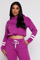 Womens Sherpa Lined Cropped Pullover Hoodie, Purple, Size S