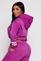 Womens Sherpa Lined Cropped Pullover Hoodie, Purple, Size S